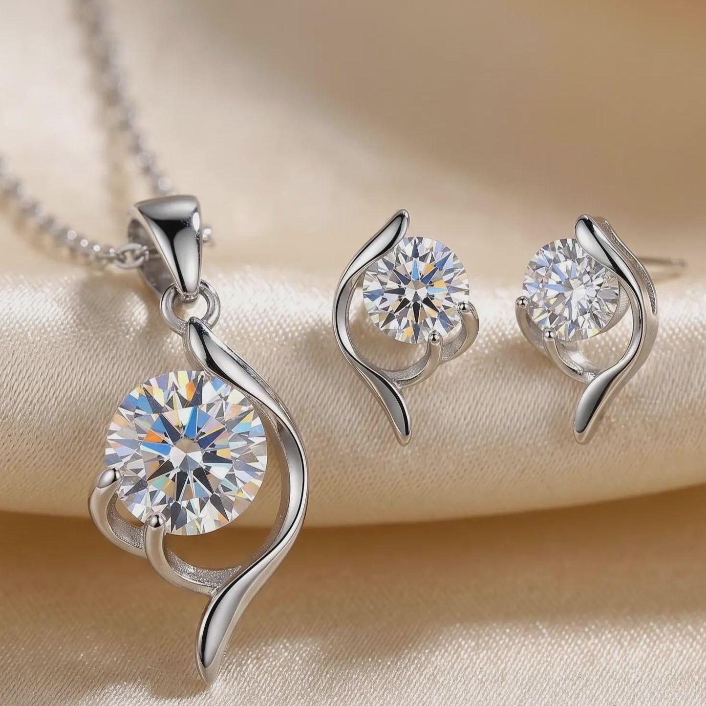 Dainty Floral Necklace Set in Sterling Silver - April Birthstone -Gift For Her