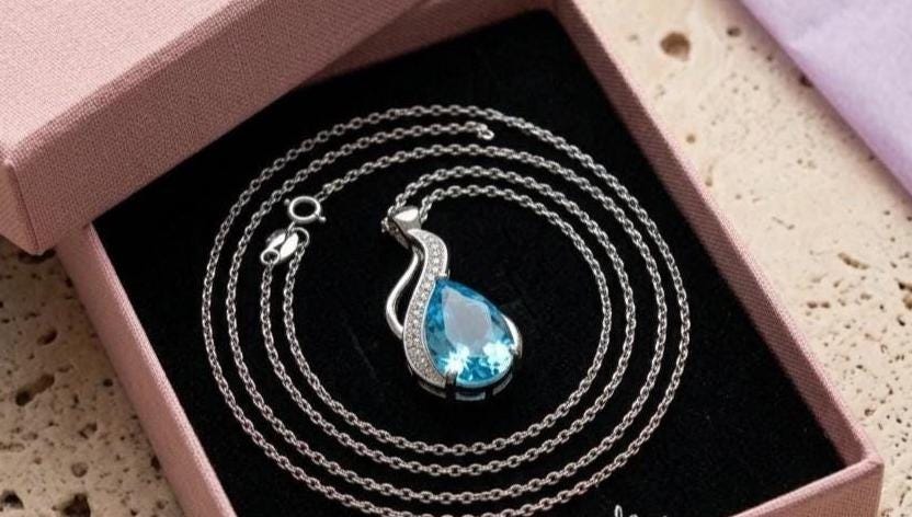 Aquamarine Teardrop Necklace – Sterling Silver March Birthstone Pendant - Gift For Her