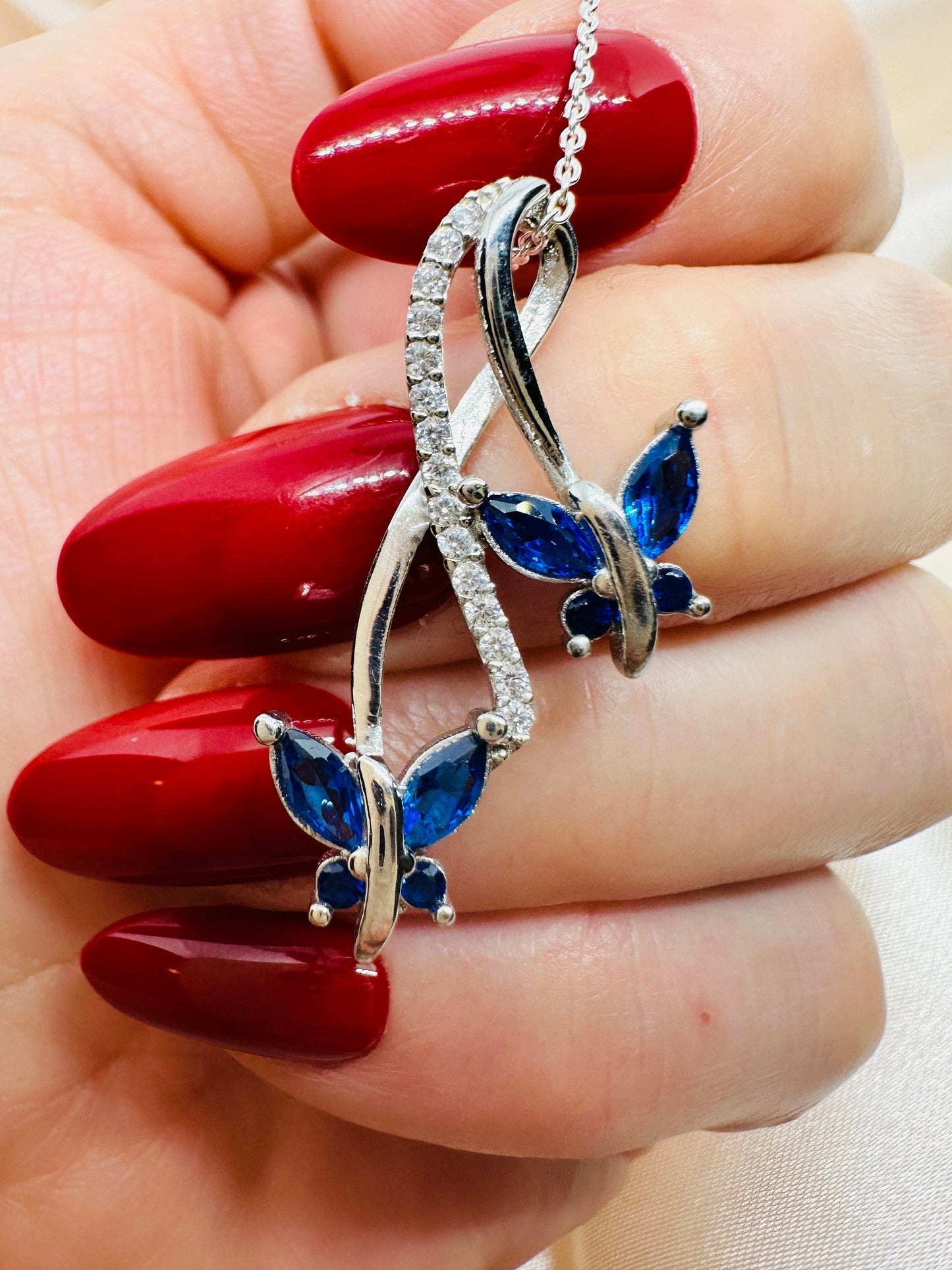 Sapphire Butterfly Necklace - September Birthstone Pendant-Infinity Love Sterling Silver Jewelry