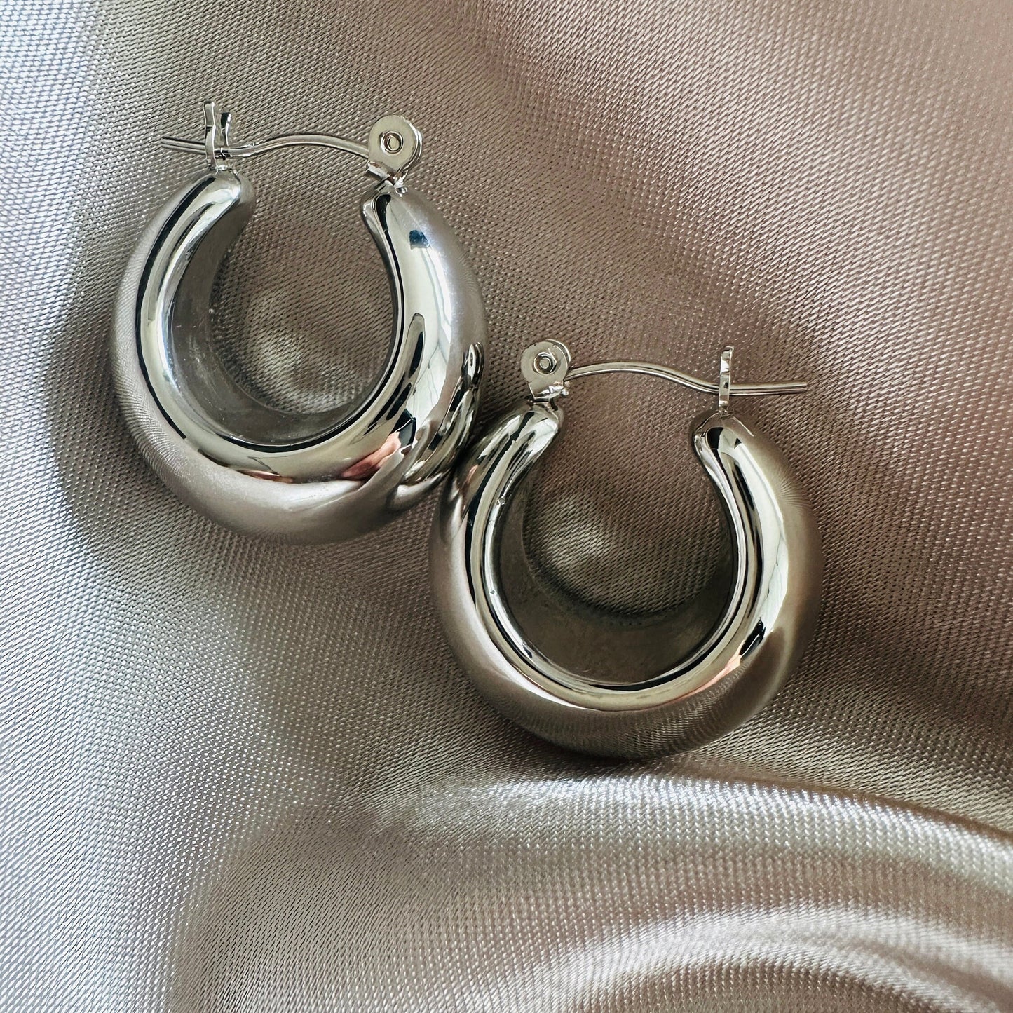 Silver Thick Hoop Earrings: Upcycled Brass, 2.5cm