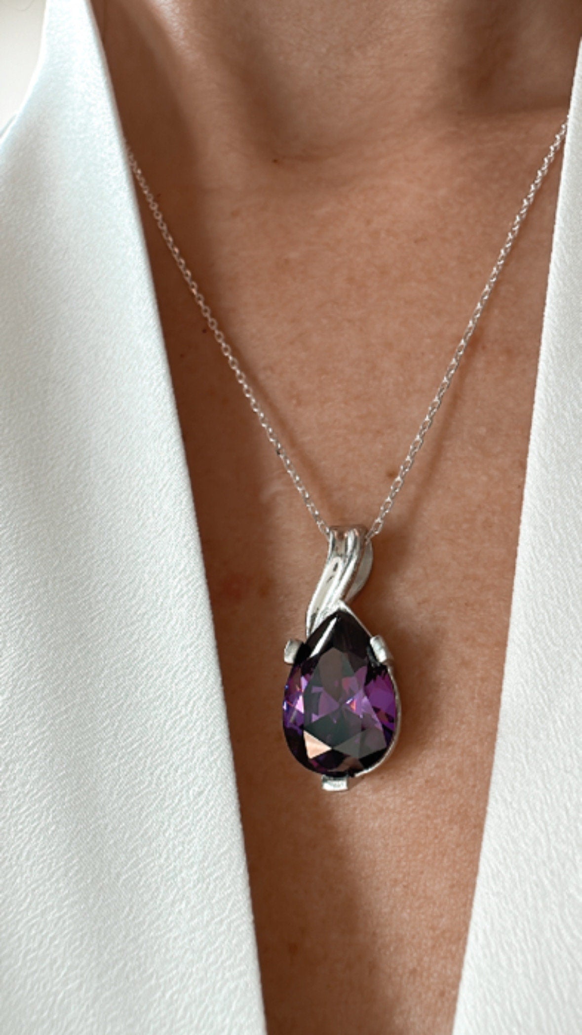 Dainty Amethyst Teardrop Necklace - February Birthstone Pendant