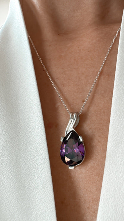 Dainty Amethyst Teardrop Necklace - February Birthstone Pendant