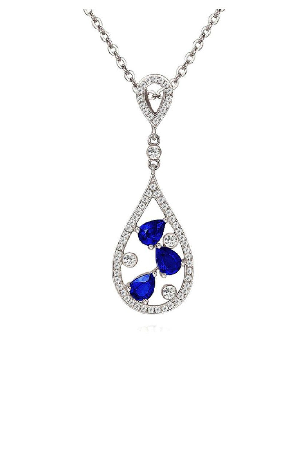 Sterling Silver Sapphire Pendant - September Birthstone Teardrop Necklace -