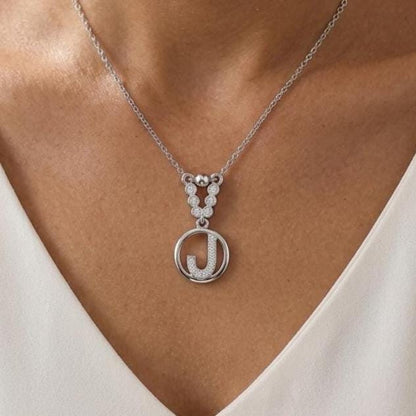 Custom Sterling Silver J Initial Necklace with Zircon Accent -Elegant Personalized Jewelry-