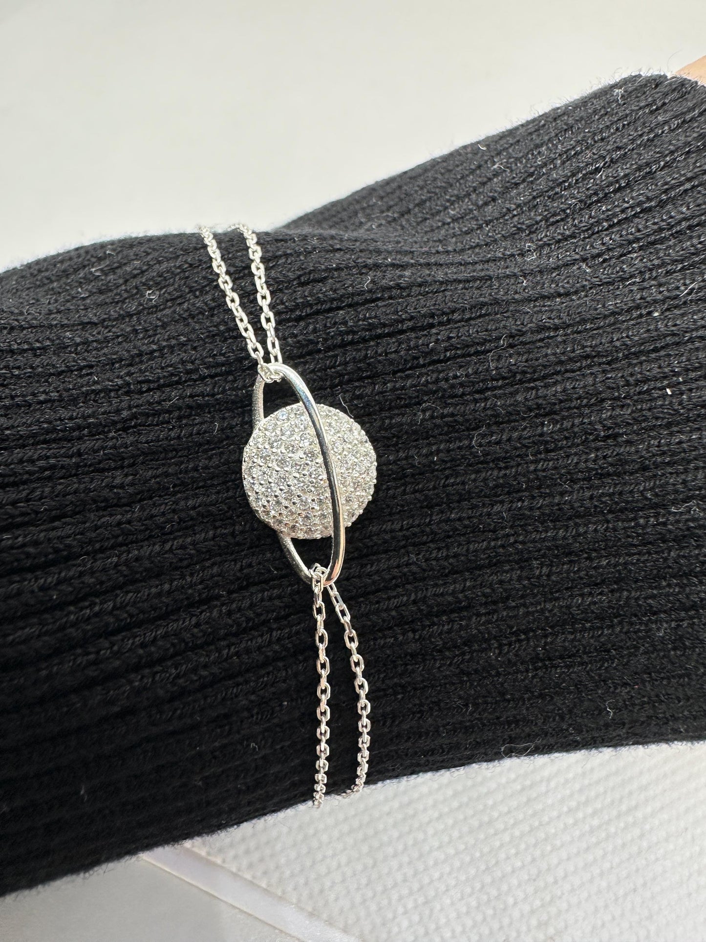 Celestial Planet Sterling Silver Bracelet - Handmade Zircon Jewelry