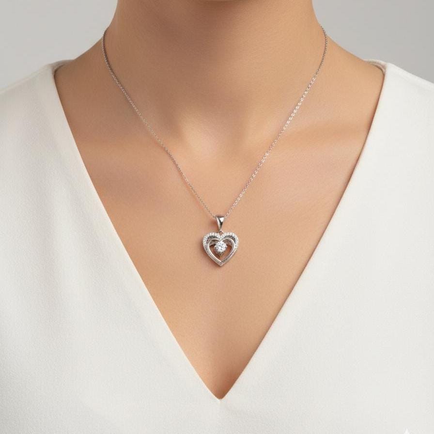 Dainty Sterling Silver Heart Necklace - Open Heart Pendant Jewelry