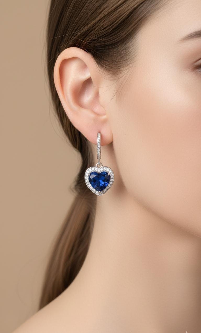 Sapphire Heart Sterling Silver Necklace & Earrings Set - September Birthstone