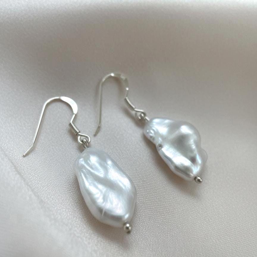 Handcrafted Sterling Silver Baroque Pearl Necklace & Earrings Set