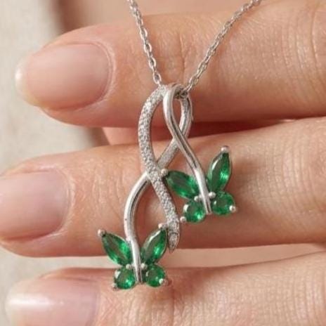 Emerald Butterfly Pendant Necklace - Eco-Friendly Sterling Silver Jewelry