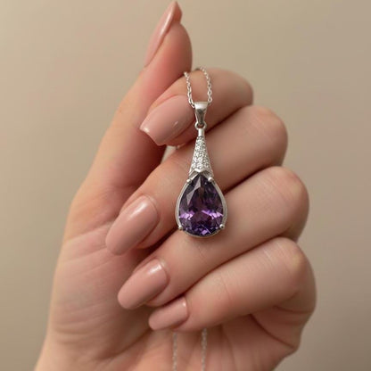 Chunky Amethyst Gemstone Necklace in Sterling Silver- February Birthstone Jewelry