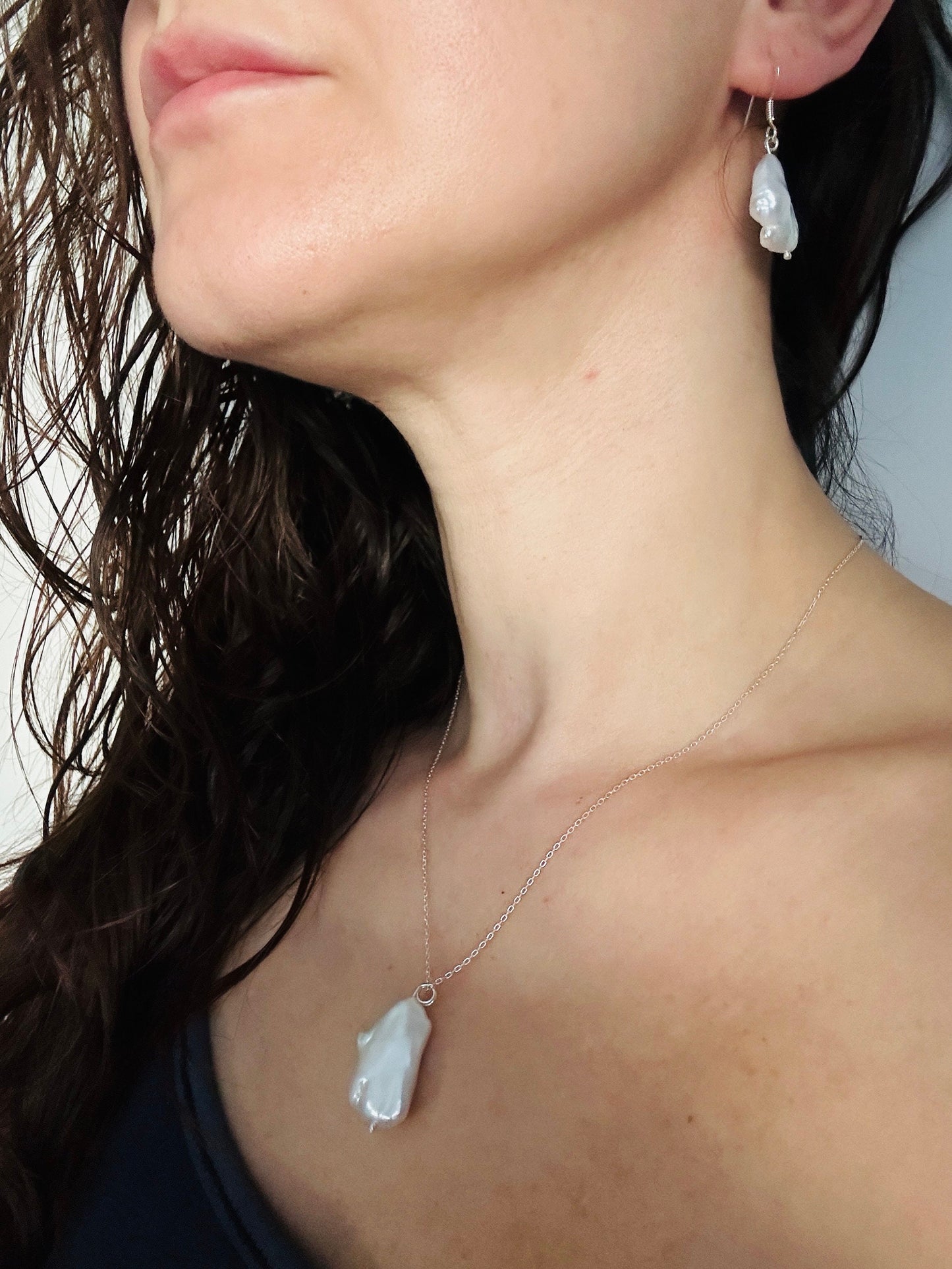 Gold Vermeil Baroque Keshi Pearl Necklace - Handmade Sterling Silver Jewelry