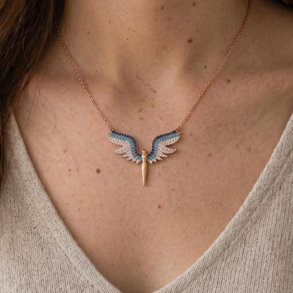 Rose Gold Vermeil Archangel Wings Necklace - Gift For Her