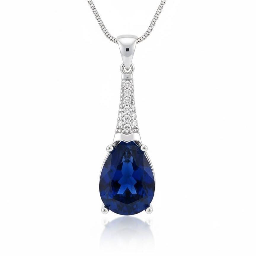Sapphire Necklace in Sterling Silver- September Birthstone Jewelry