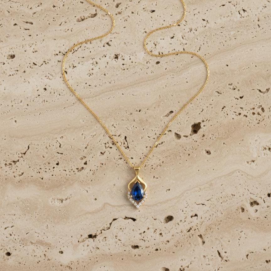 Royal Blue Gold Vermeil Sapphire Pendant -September Birthstone Necklace