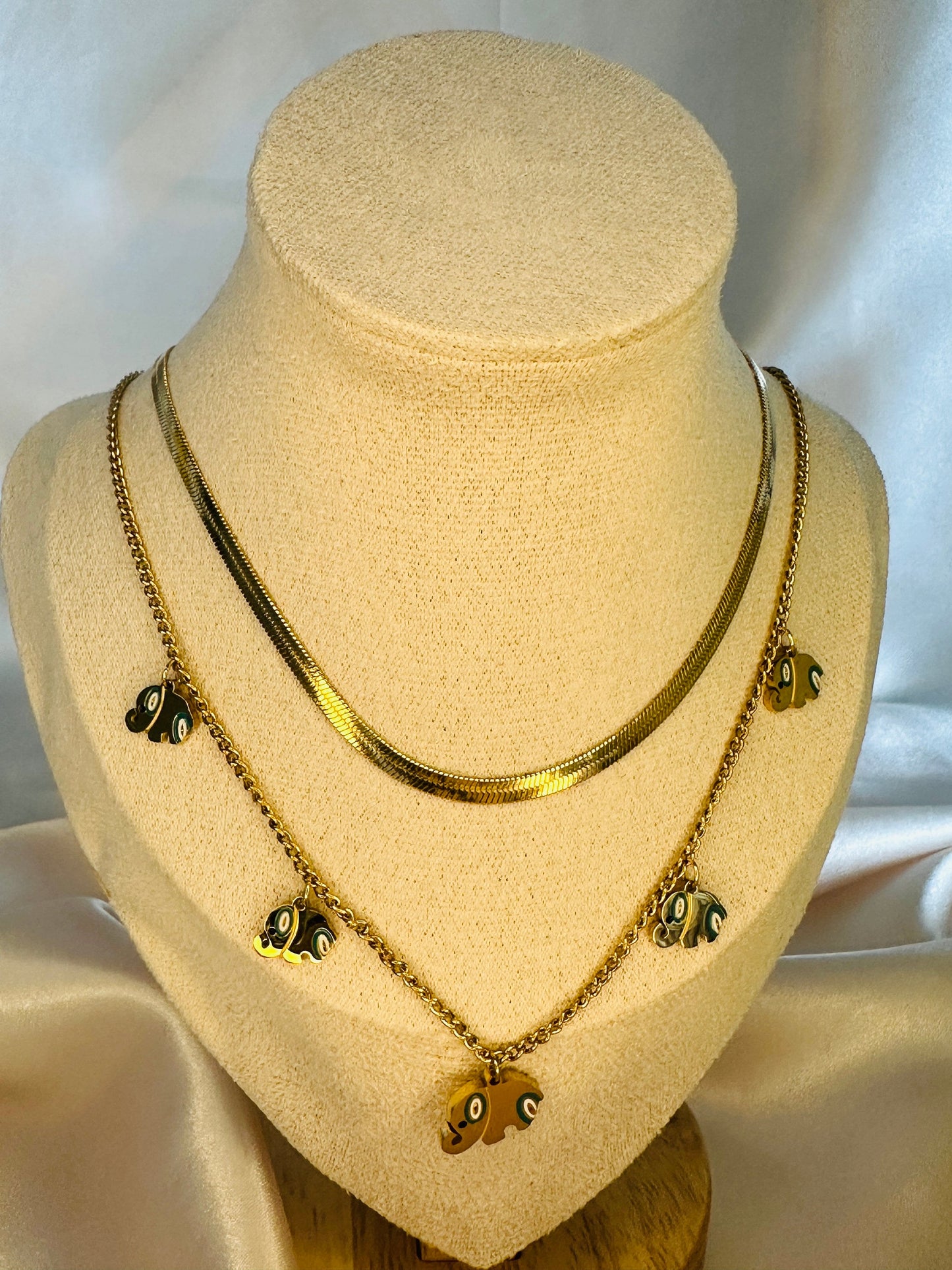 Gold Elephant Charm Necklace: Stainless Steel Animal Pendant