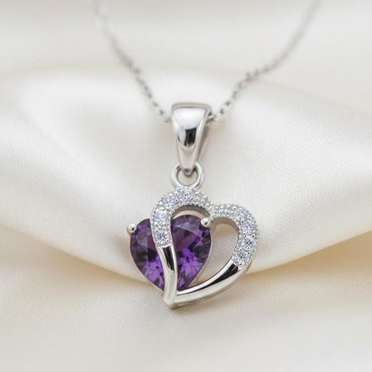 Amethyst Heart Necklace - Sterling Silver February Birthstone Pendant