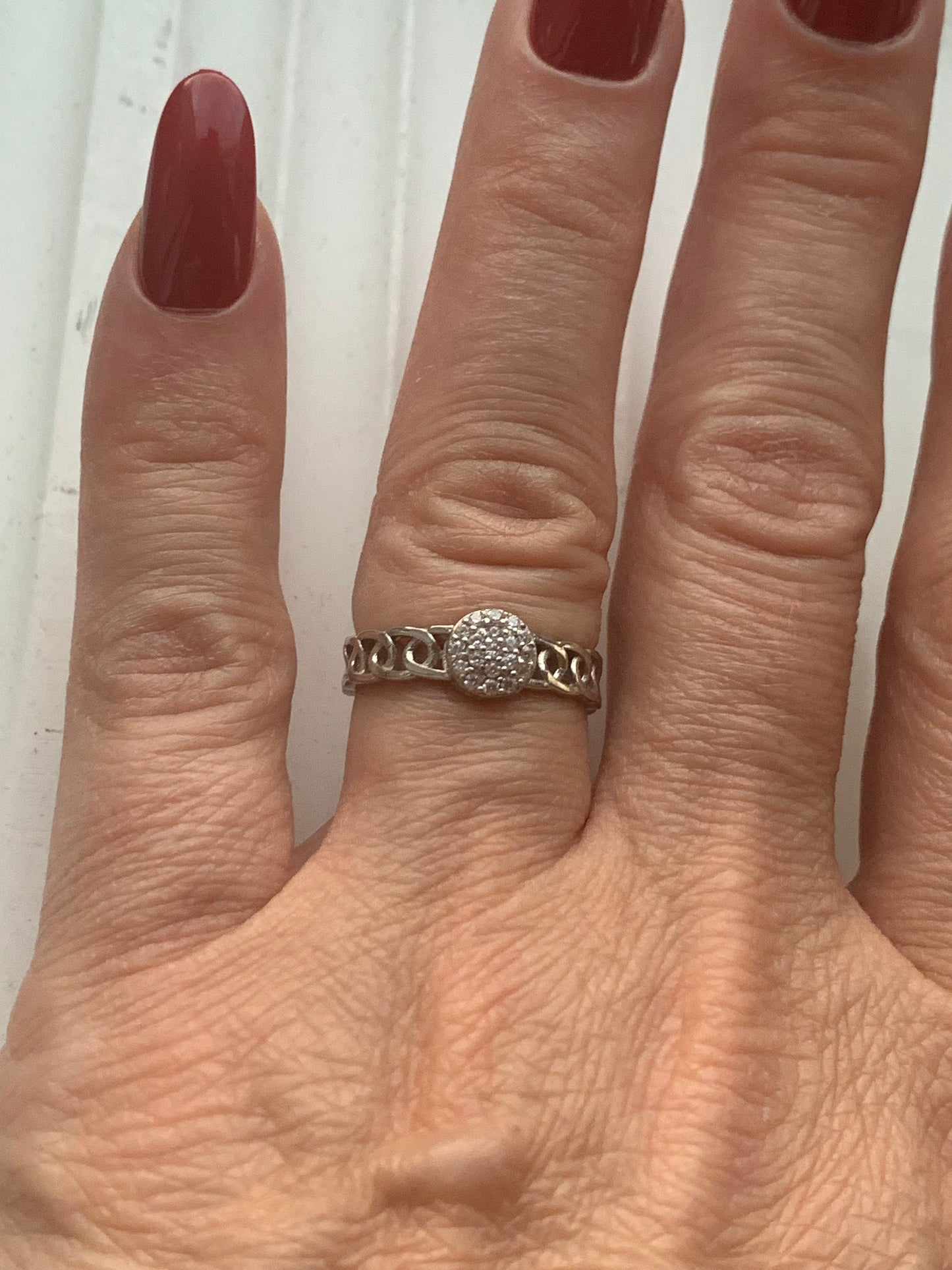 Handmade Sterling Silver Chain Ring: Adjustable Pave Ring
