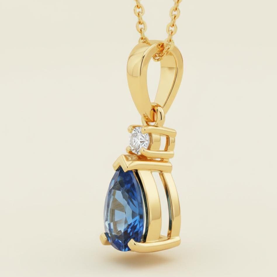 Gold Vermeil Sapphire Necklace - September Birthstone Pendant - Minimalist Jewelry -
