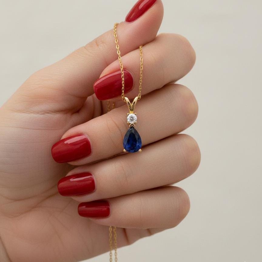 Gold Vermeil Sapphire Necklace - September Birthstone Pendant - Minimalist Jewelry -
