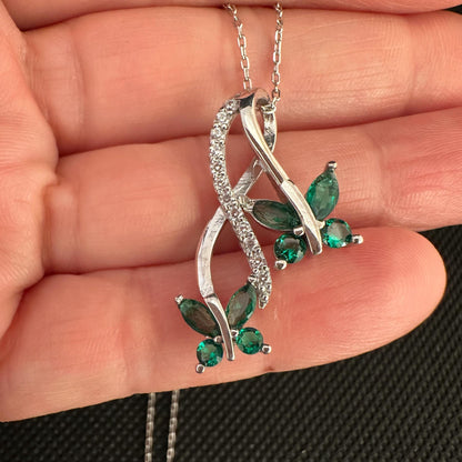 Emerald Butterfly Pendant Necklace - Eco-Friendly Sterling Silver Jewelry