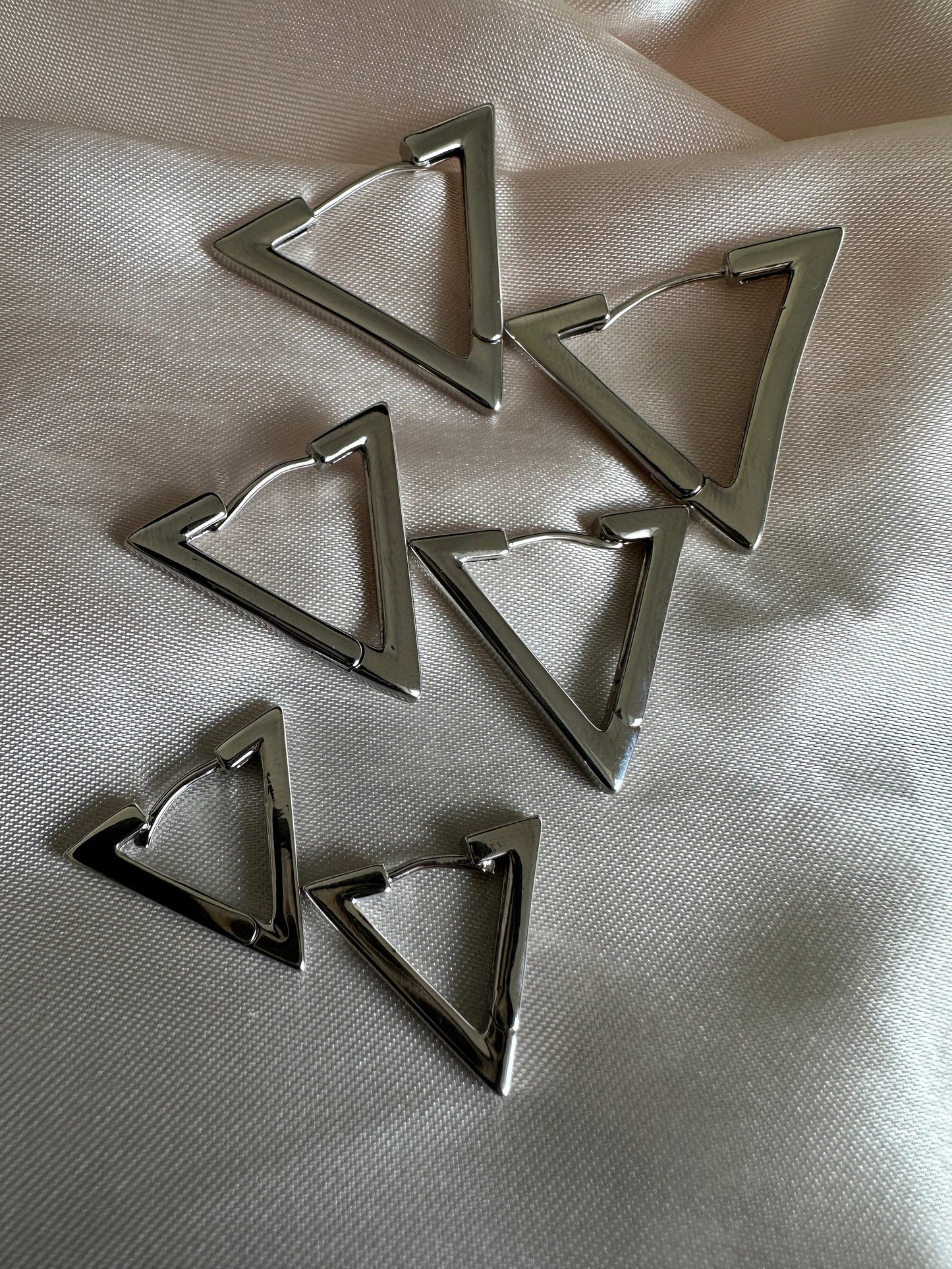 Upcycled Brass Triangle Earrings: Silver Geometric Jewelry