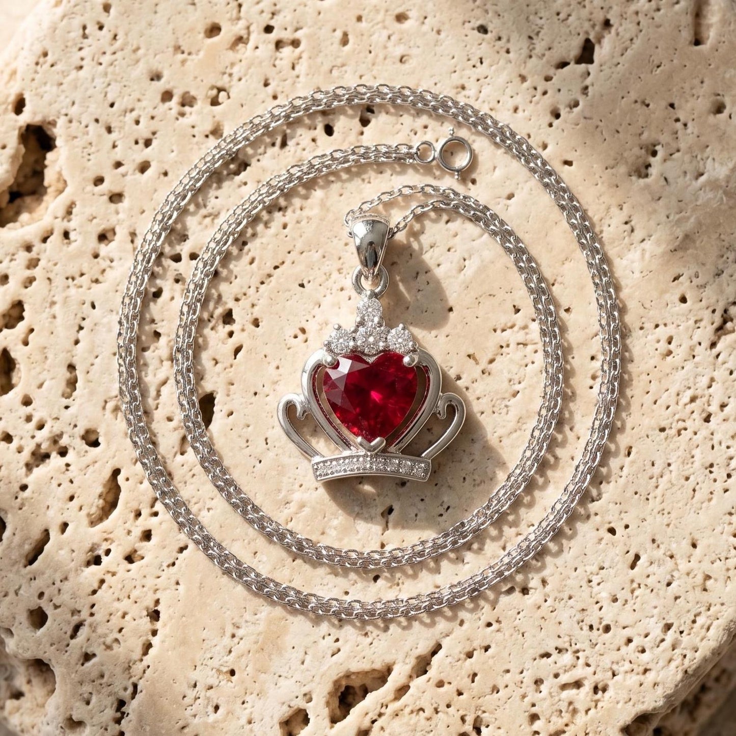 Red Crown Zircon Necklace - Elegant Garnet Birthstone Jewelry