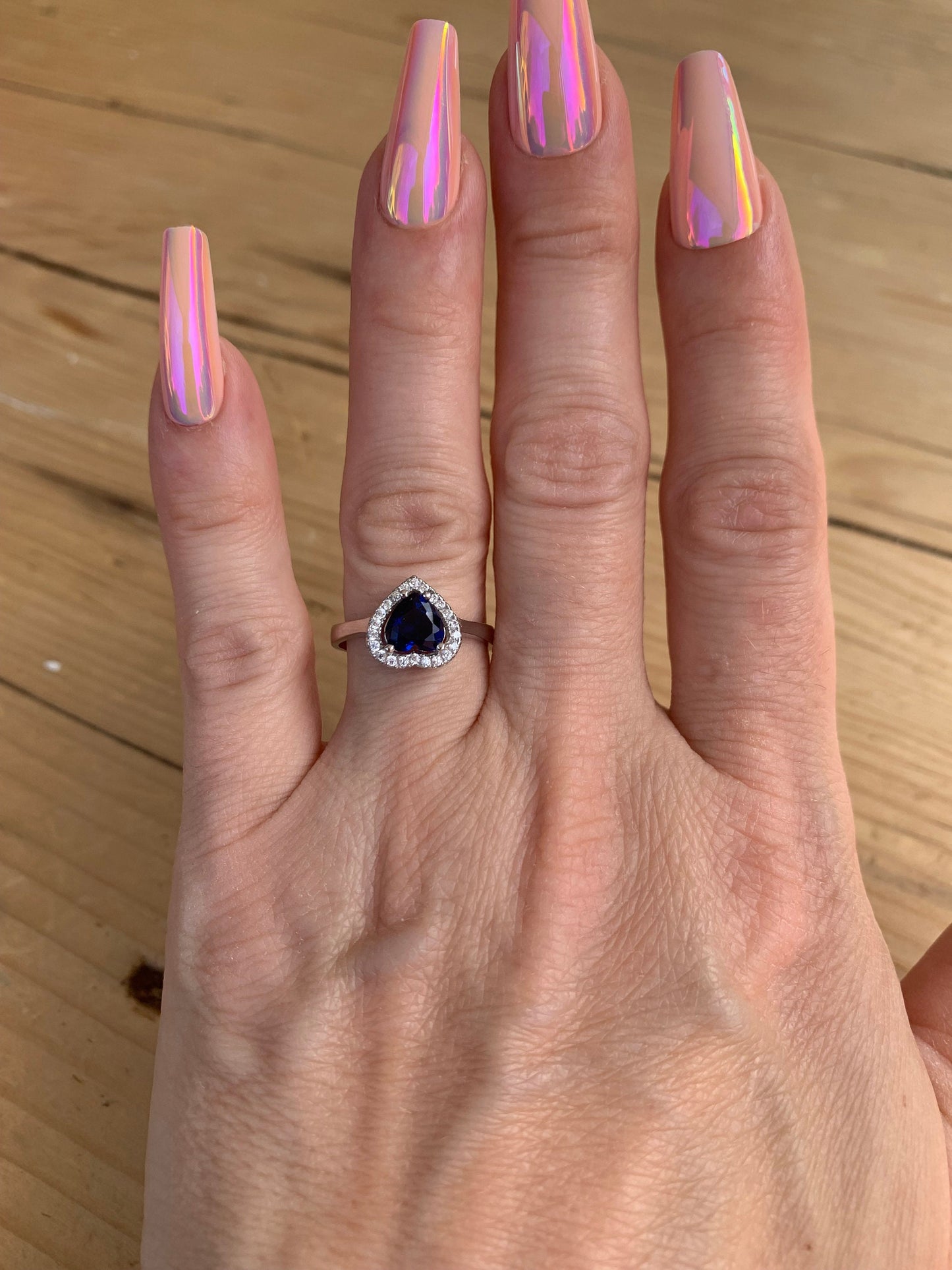 Sterling Silver Adjustable Sapphire Heart Ring -