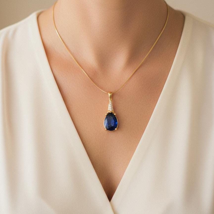 Sapphire Gold Vermeil Necklace - September Birthstone Jewelry