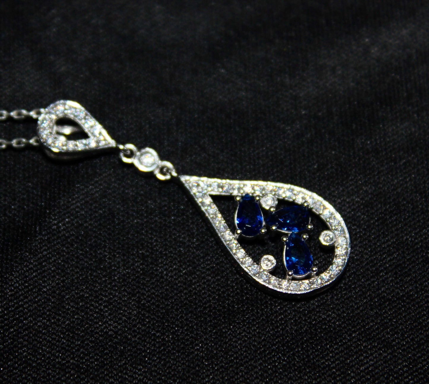 Sterling Silver Sapphire Pendant - September Birthstone Teardrop Necklace -