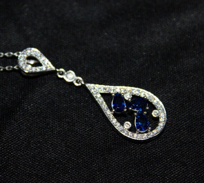 Sterling Silver Sapphire Pendant - September Birthstone Teardrop Necklace -