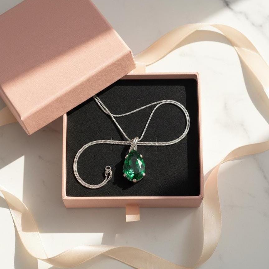Dainty Emerald Necklace - May Birthstone Pendant