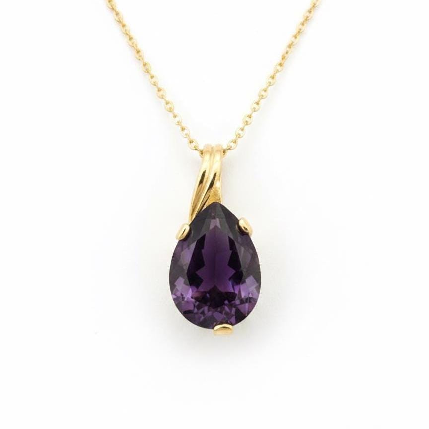 Gold Vermeil Amethyst Teardrop Necklace - February Birthstone Pendant - Dainty Jewelry