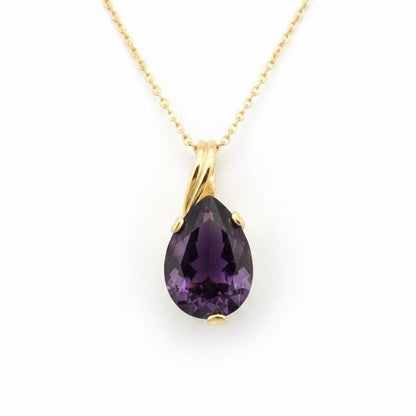Gold Vermeil Amethyst Teardrop Necklace - February Birthstone Pendant - Dainty Jewelry