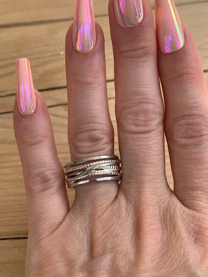 Boho Chunky Sterling Silver Ring: Adjustable Band, Upcycled
