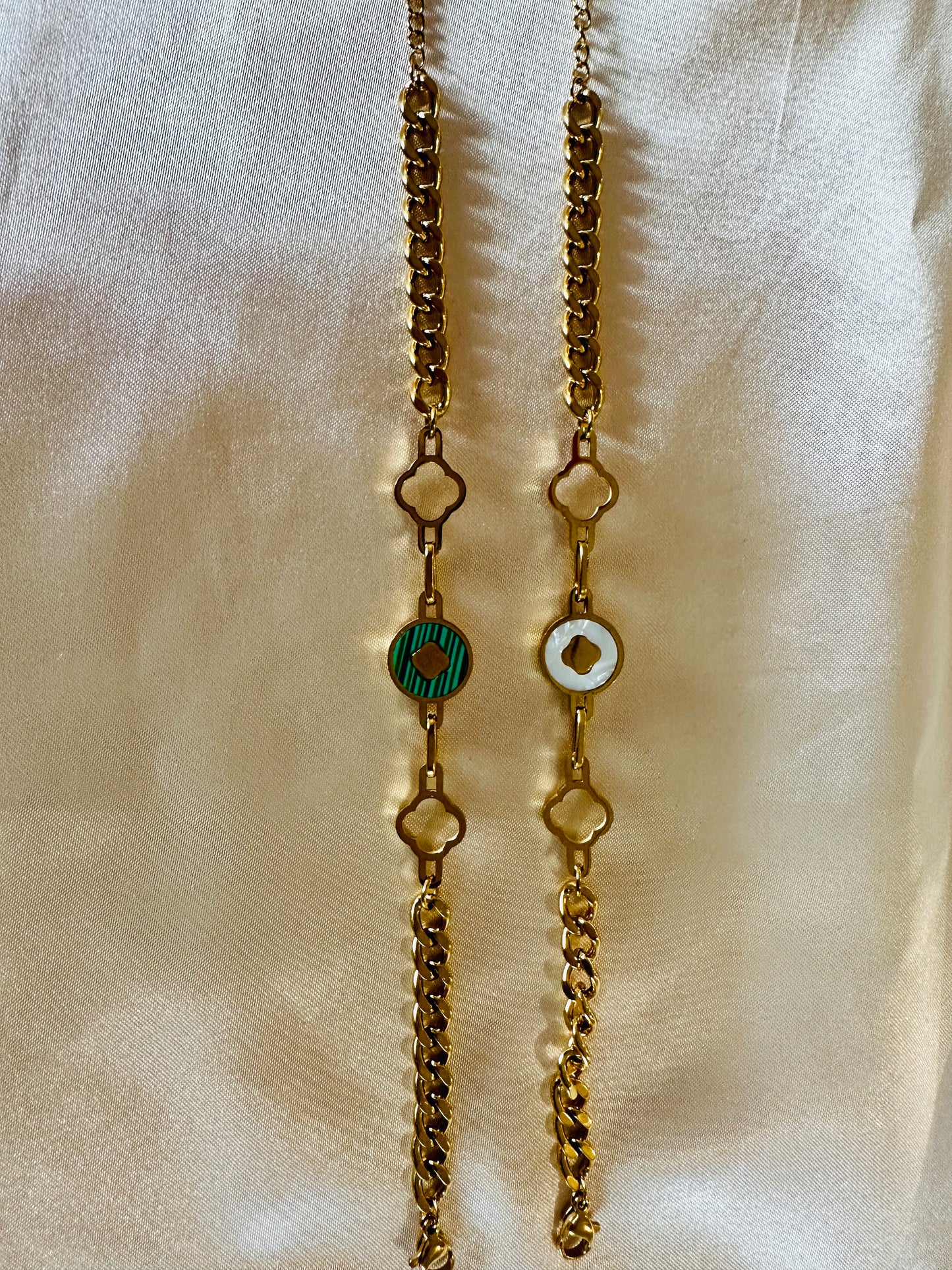 Gold Pearl Clover Charm Bracelet