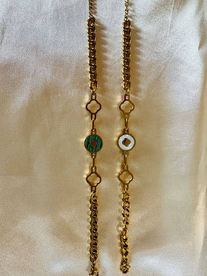Gold Pearl Clover Charm Bracelet