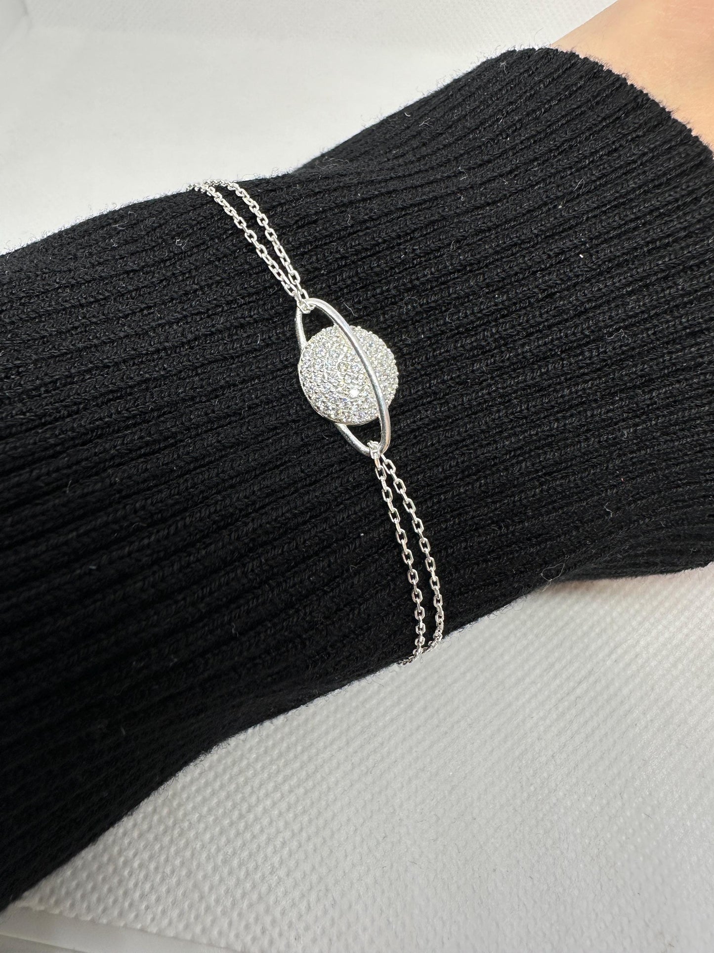 Celestial Planet Sterling Silver Bracelet - Handmade Zircon Jewelry