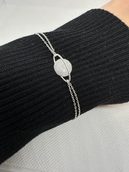 Celestial Planet Sterling Silver Bracelet - Handmade Zircon Jewelry