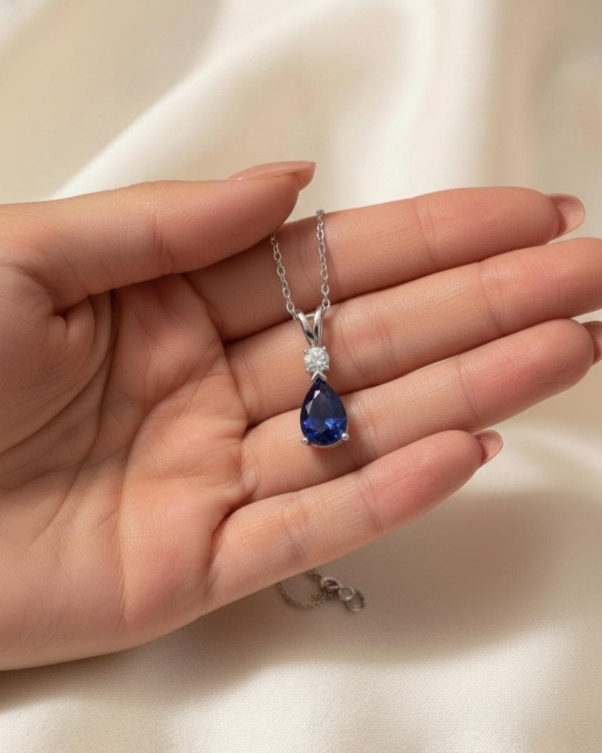 Sapphire Minimalist Necklace - September Birthstone Pendant - Dainty Jewelry -925 Sterling Silver