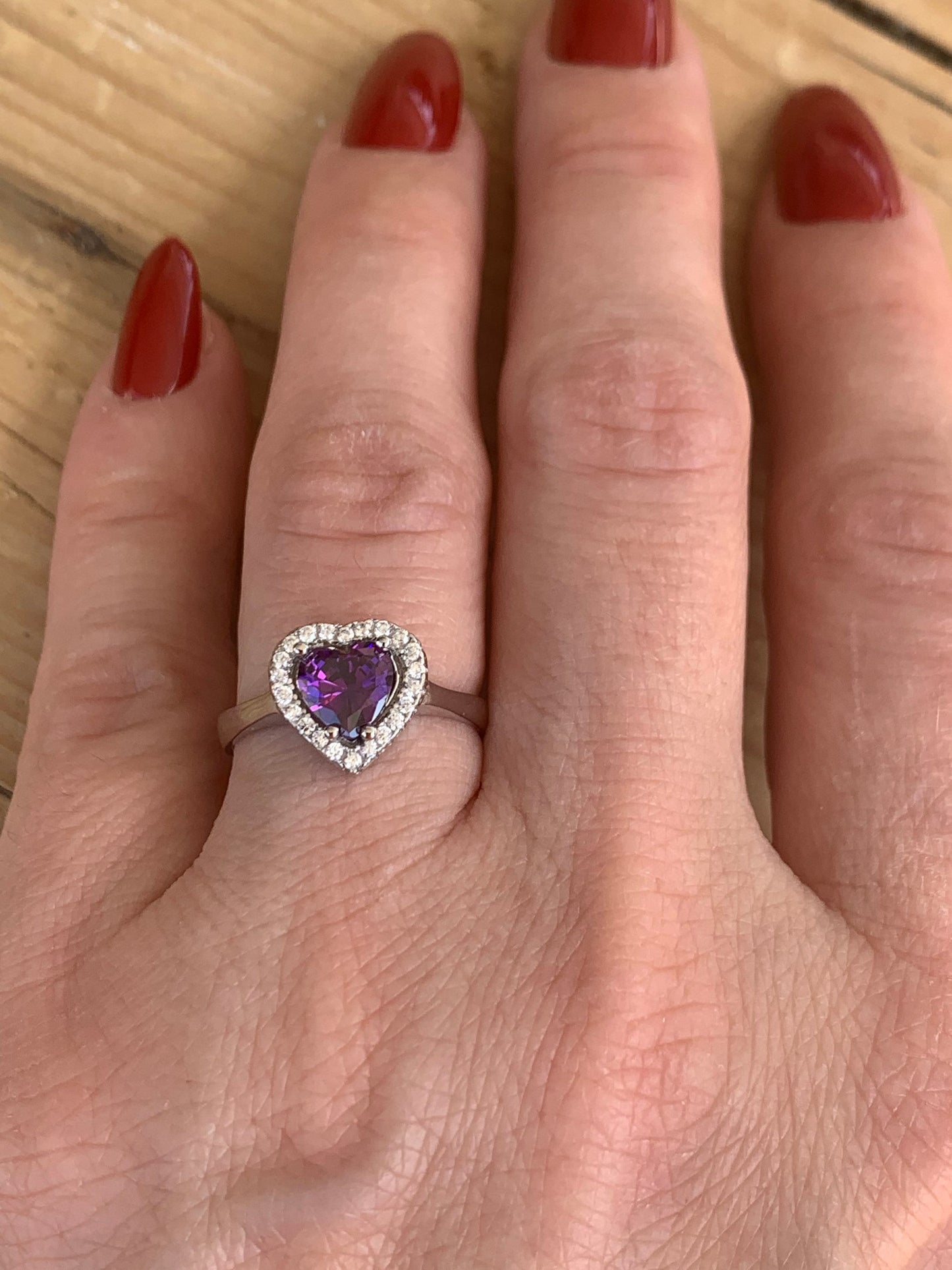 Amethyst Heart Ring - 925 Sterling Silver Promise Ring for Her