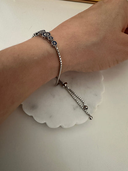 Handmade Evil Eye Bracelet: 925 Sterling Silver Zircon Beaded Charm