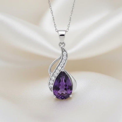 Amethyst Teardrop Necklace – February Birthstone in Sterling Silver