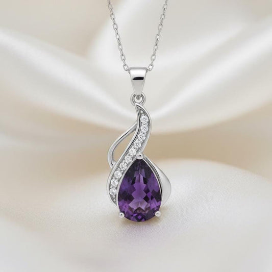 Amethyst Teardrop Necklace – February Birthstone in Sterling Silver