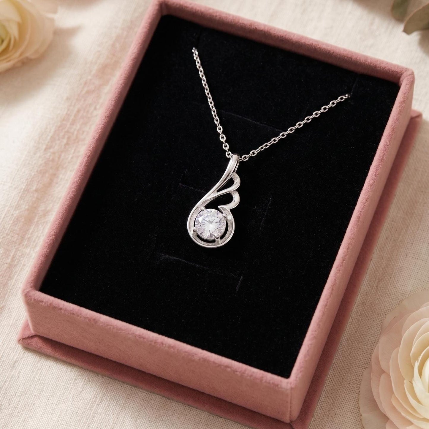 Angel Wing Necklace in Sterling Silver - April Birthstone Necklace -Gift For Her