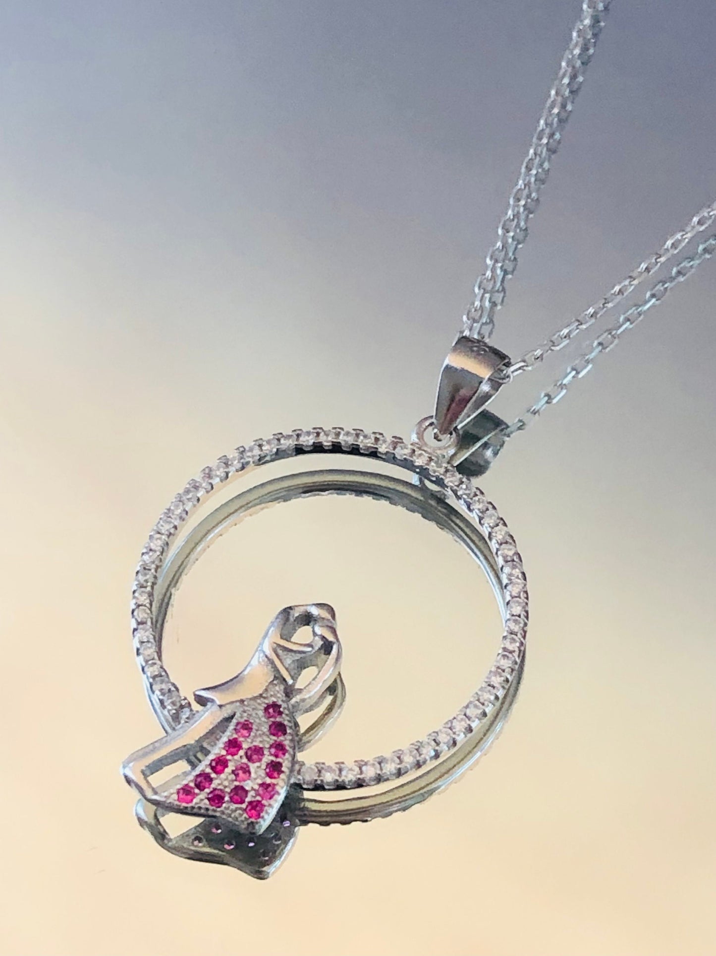 Hugging Couple Necklace in Sterling Silver with Elegant Zircon Stone