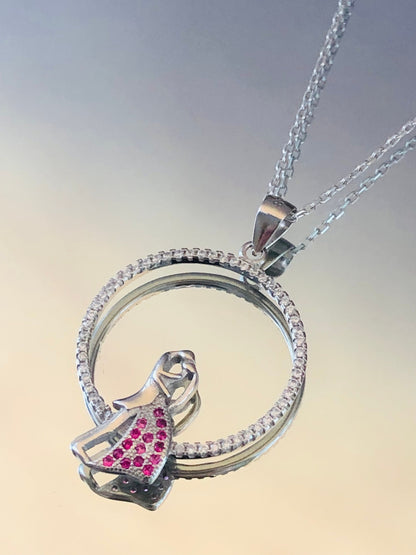 Hugging Couple Necklace in Sterling Silver with Elegant Zircon Stone