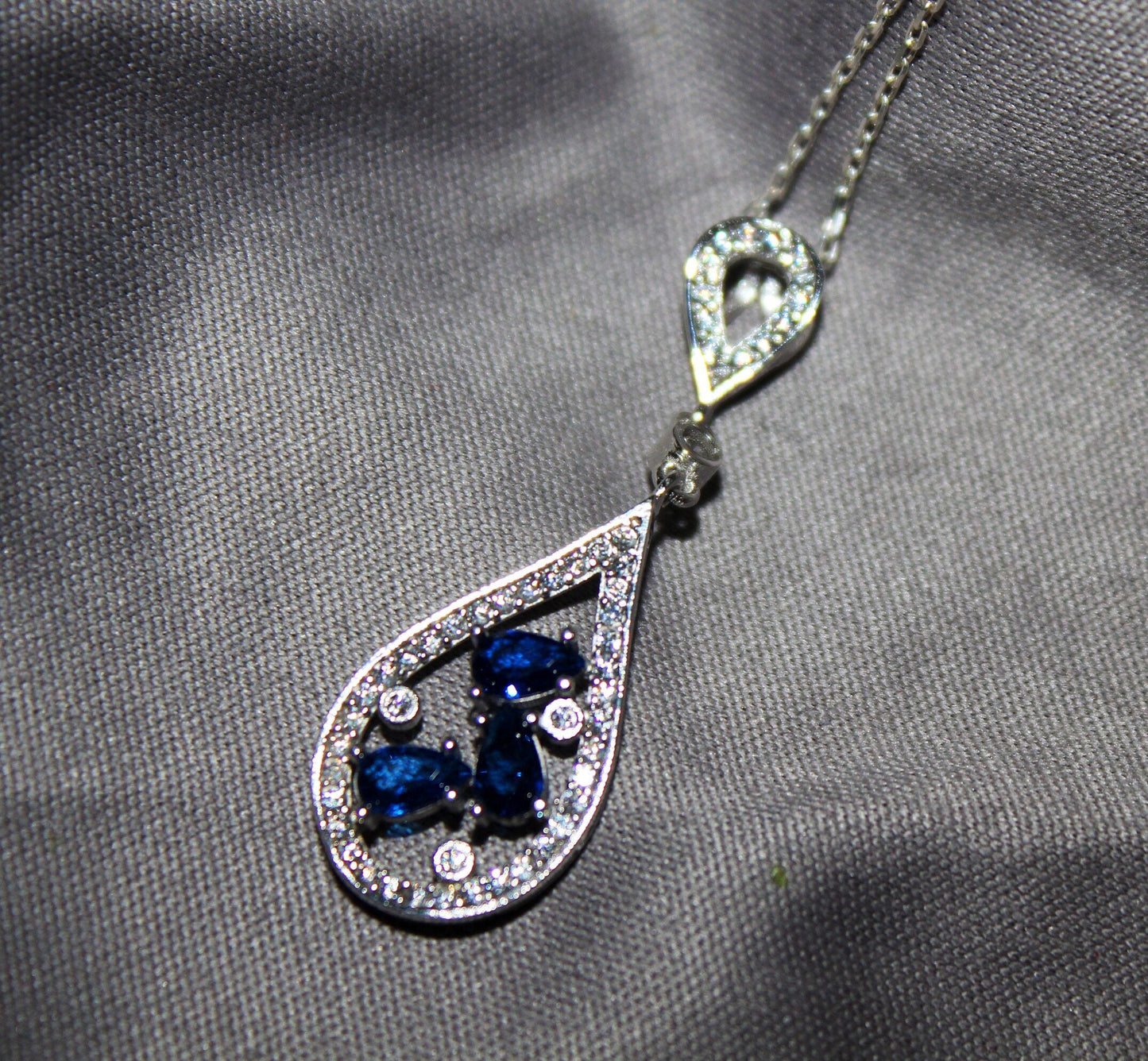 Sterling Silver Sapphire Pendant - September Birthstone Teardrop Necklace -
