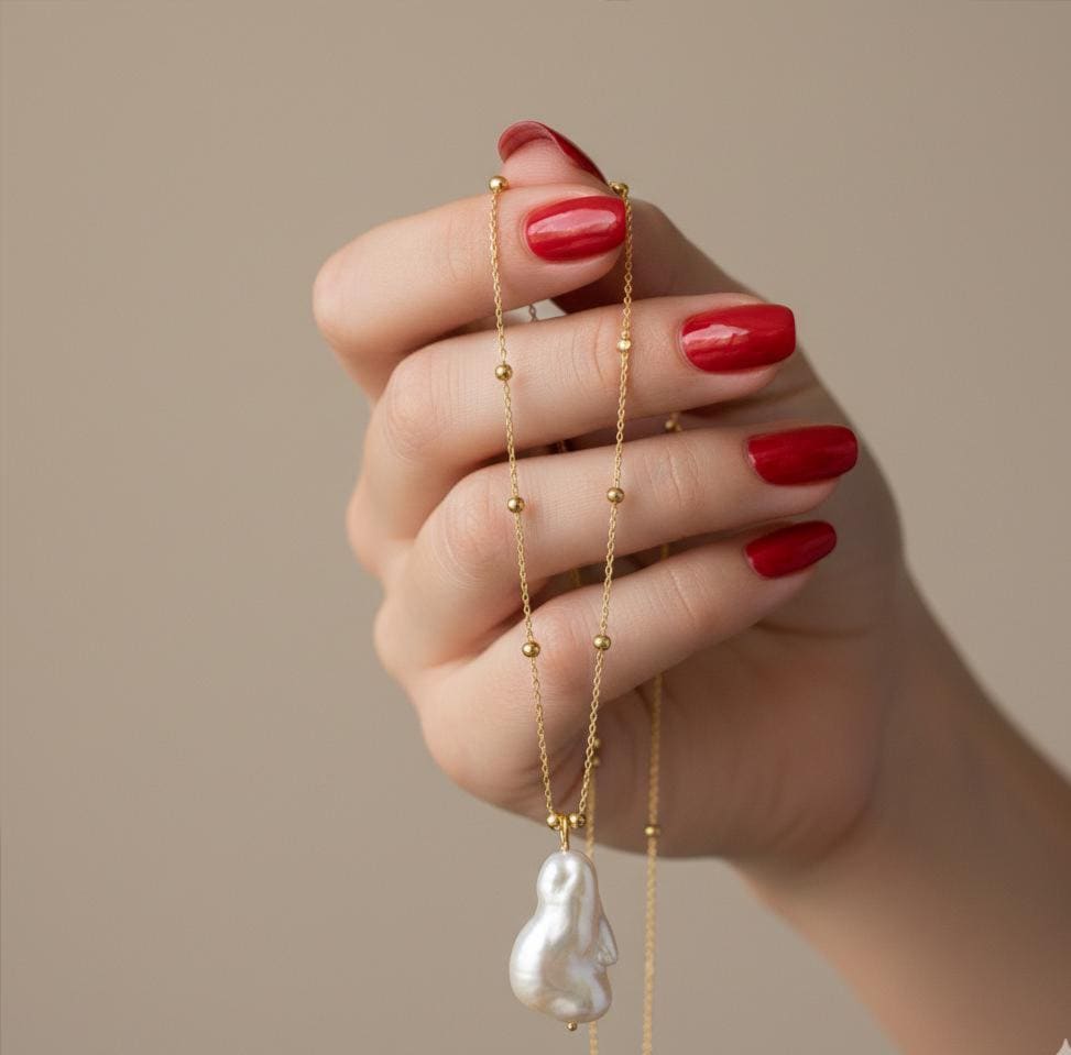 Gold Vermeil Baroque Keshi Pearl Necklace - Handmade Sterling Silver Jewelry