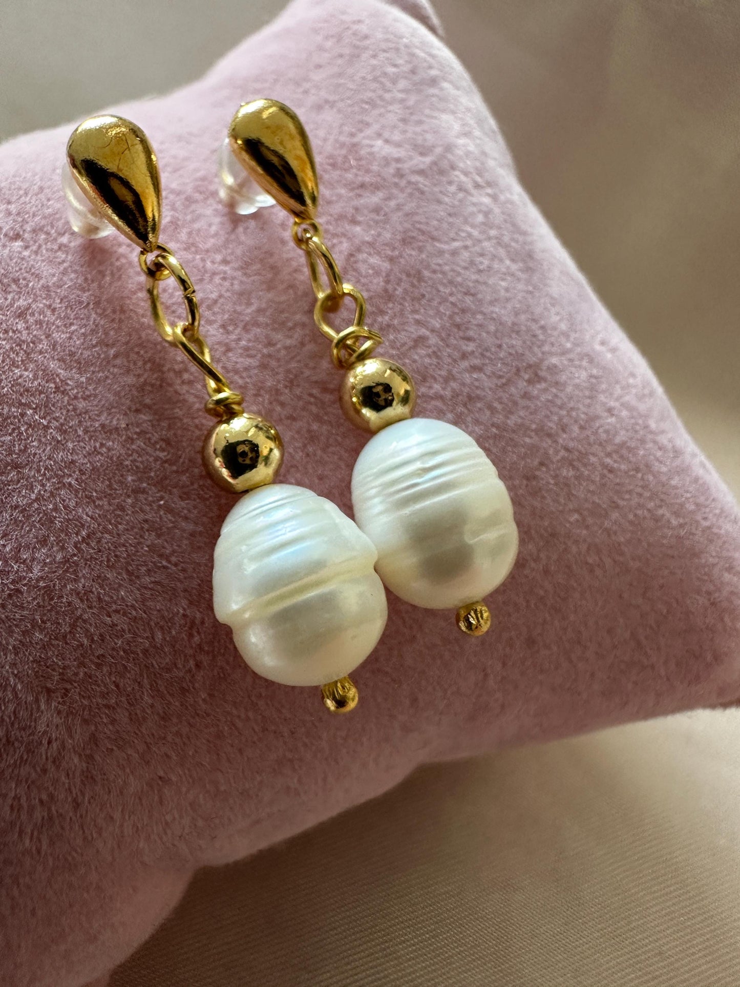 Handmade Pearl Drop Earrings: Gold Hoops
