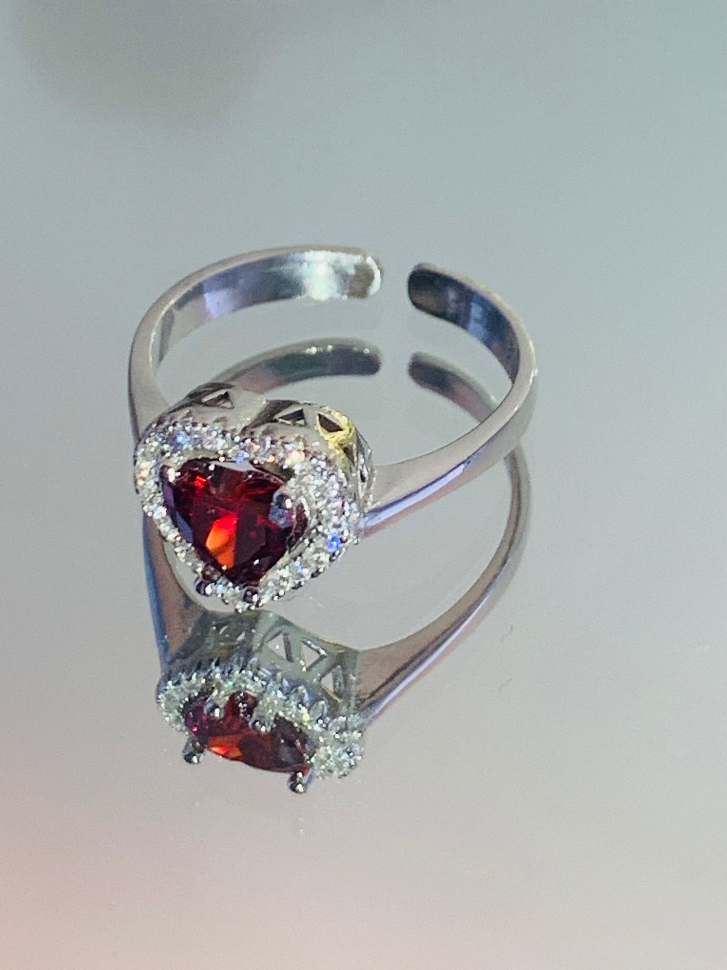 Sterling Silver Garnet Heart Ring - Handmade Adjustable Promise Ring for Christmas